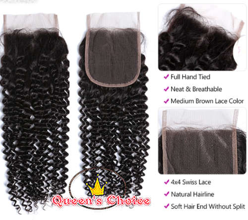 BLACK FRI SALE QUEEN'S CHOICE SLIVER LABEL 4"X4"CLOSURE-KINKY CURLY