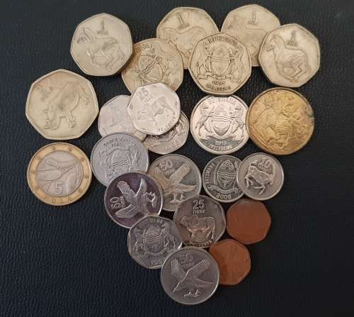 Botswana 5, 2 and 1 Pula, 50, 25, 10 and 5 Thebe