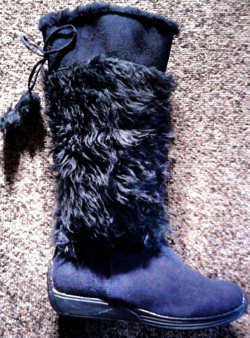 SUEDE FUR MICROFIBRE FLAT BOOTS, BLACK,SIZE 3,4,5,6,7