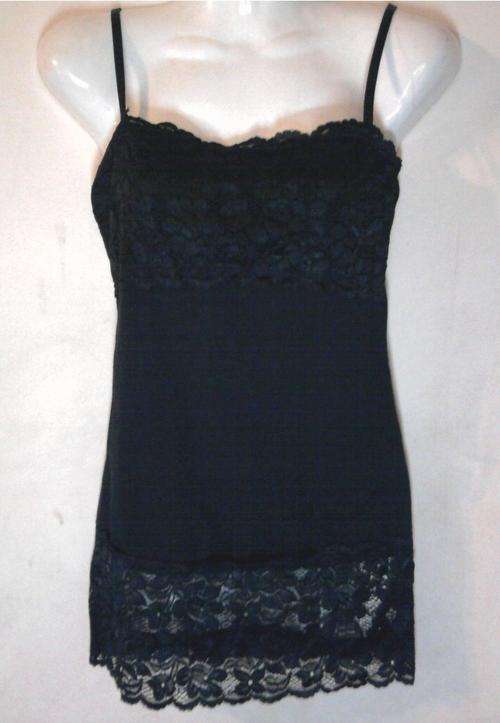 STRETCH VEST WITH LACE TOP AND BOTTOM, BLACK