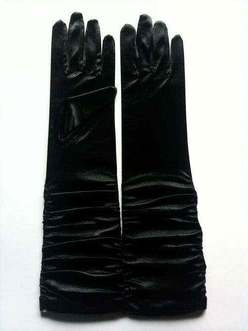 LONG SATIN WEDDING GLOVES,BLACK