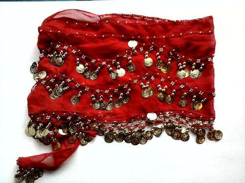 BELLY DANCE--coin shimmy belt, red