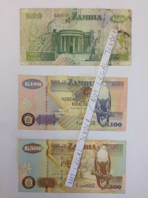 Zambia Kwacha set of 3 notes. Condition as shown. Bid per lot.