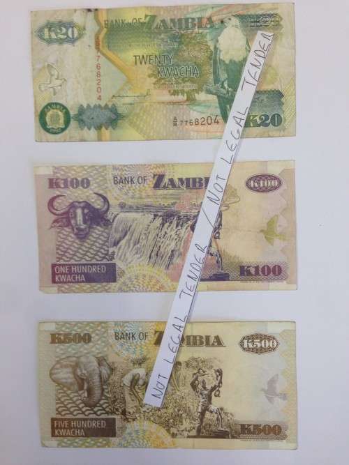 Zambia Kwacha set of 3 notes. Condition as shown. Bid per lot.