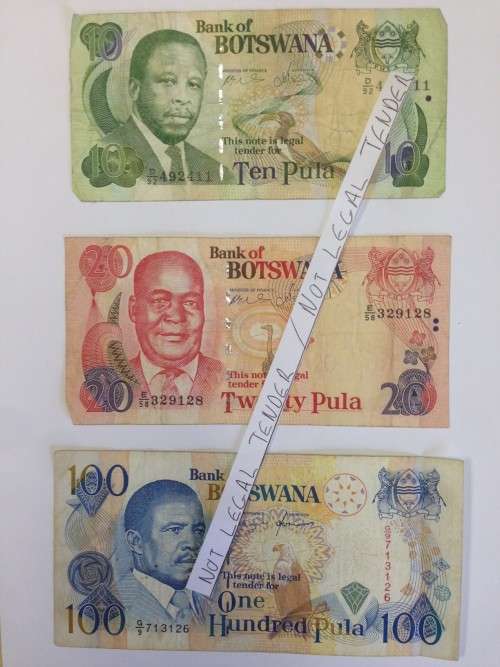Botswana Pula. Condition as shown. Set of 3 notes. bid per lot.