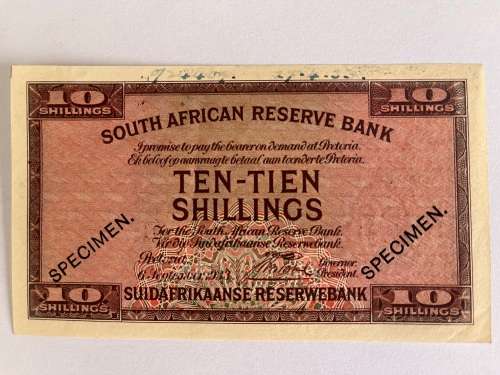 J Postmus 1st issue Ten Shillings 1933 Specimen AU/Unc