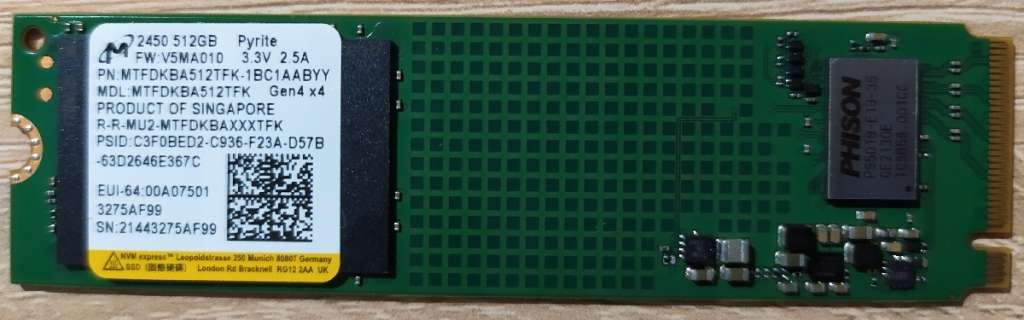 Micron 2450 512GB PCIe NVMe Gen 4x4 2280 M.2 SSD