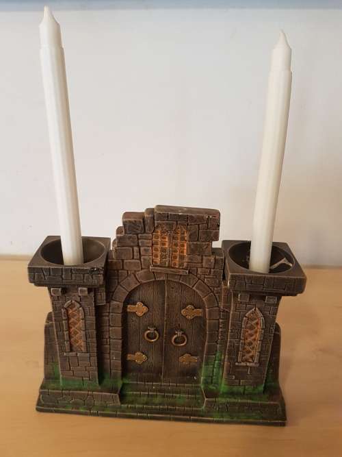 DHM Hand Painted Ceramic Castle Door Functional Art Candle Stand Sculpture
