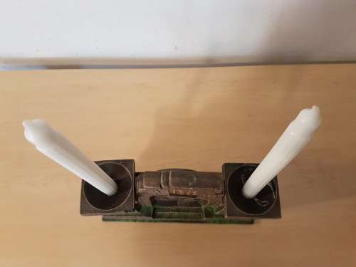 DHM Hand Painted Ceramic Castle Door Functional Art Candle Stand Sculpture