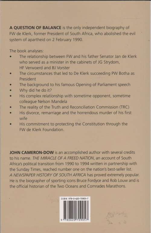 A question of balance: a biography of FW de Klerk by John Cameron-Dow