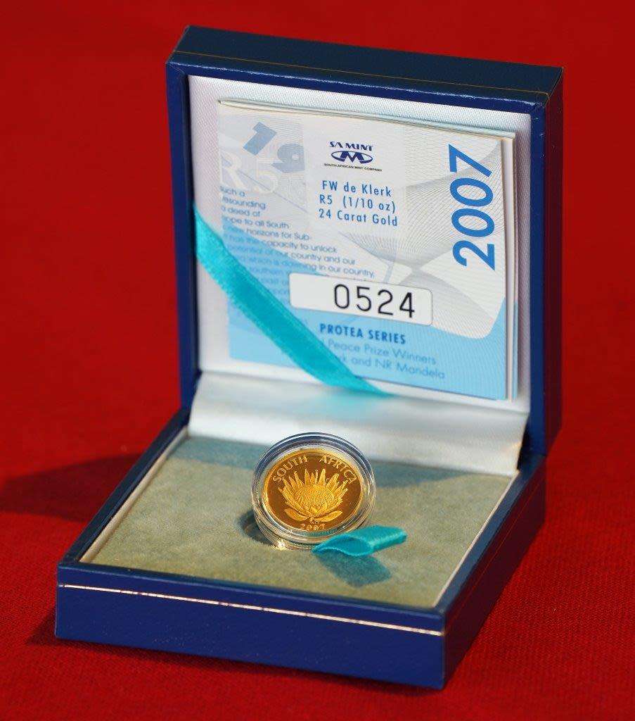 2007 FW de Klerk Nobel Peace Prize  1/10oz Proof Gold Coin