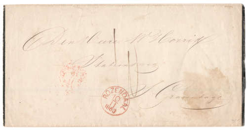 1868 - Pre-stamp Dutch mourning cover Rozendal to Gravenhage