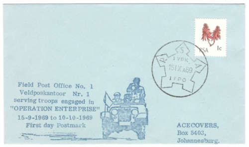 Army Field Post Office 1 - Operation Enterprise - First Day Postmark on official cover 15 Sept 1969