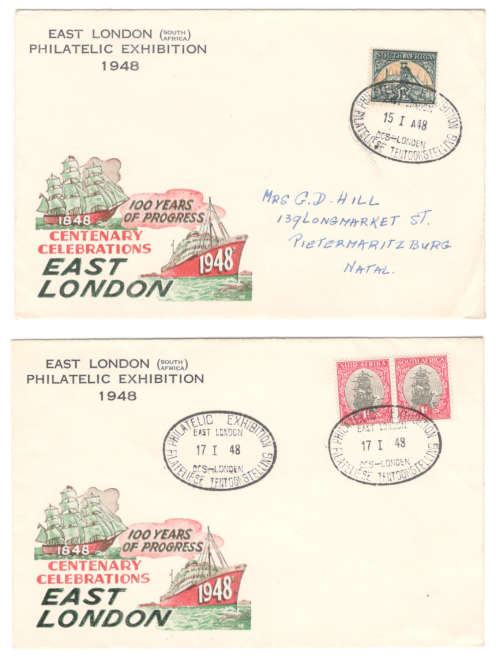 2 x East London Philatelic Exhibition covers - 15 and 17 January 1948