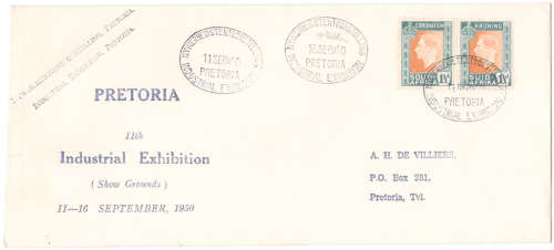 1949 and 1950 Industrial Exhibtions in Pretoria  - First and Second - 2 covers and card
