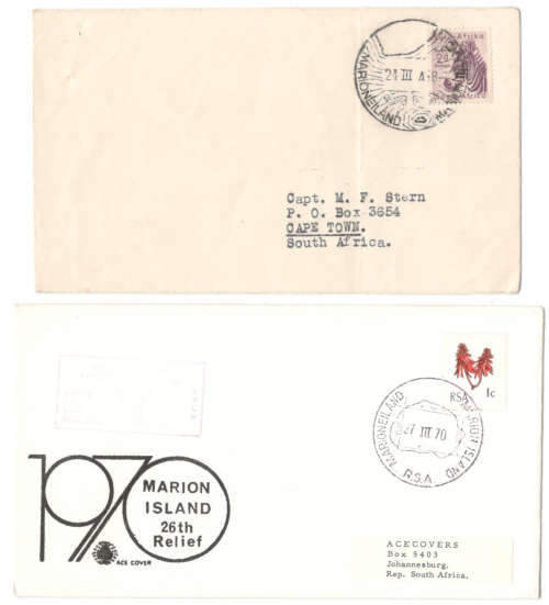 First Marion Island  cancel 1958! and 1970 and SANAE Relief 1960 and 1970 - 4 covers