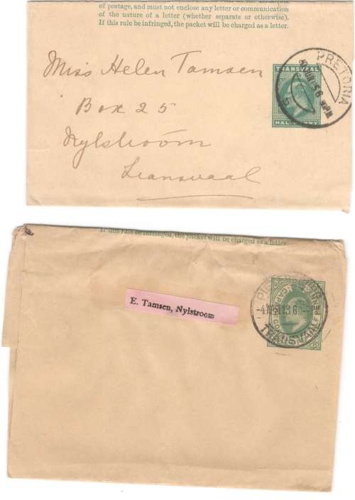5 x scarce newspaper wrappers to renowned philatelist / dealer Emil Tamsen in Nylstroom
