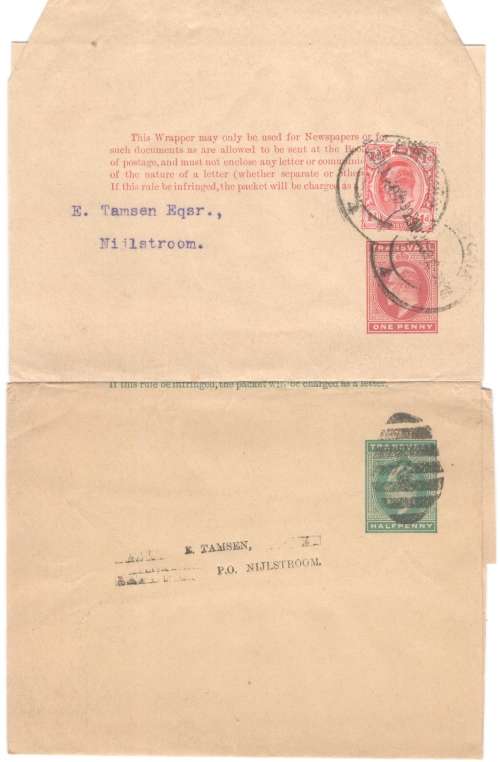 5 x scarce newspaper wrappers to renowned philatelist / dealer Emil Tamsen in Nylstroom