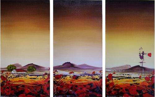 Beautiful Deon Theron Triptych. Low opening.