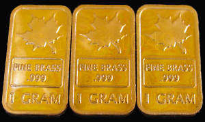 Brass Bullion Bar .999 Pure 1 Gram Maple Series *NEW*