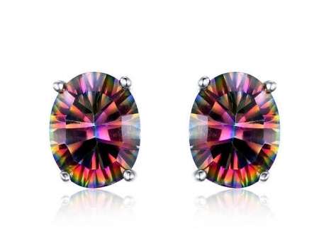 VERY DAINTY 1.50 CT. OVAL FACET MYSTIC TOPAZ STUD EARRING