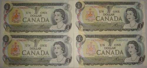 4 UNC CANADA ONE DOLLARS