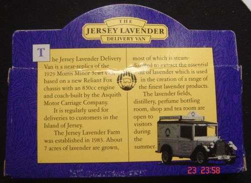 WOW  LLEDO PROMOTIONAL MODEL THE JERSEY LAVENDER DELIVERY VAN