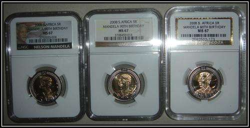 MANDELA BIRTHDAY COINS MS67 AND MS67 AND MS67