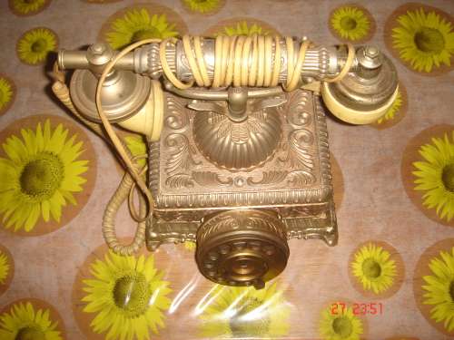 BEAUTIFUL RETRO ORNATE BRASS, VICTORIAN LEAF SQUARED BASE ROTARY TELEPHONE