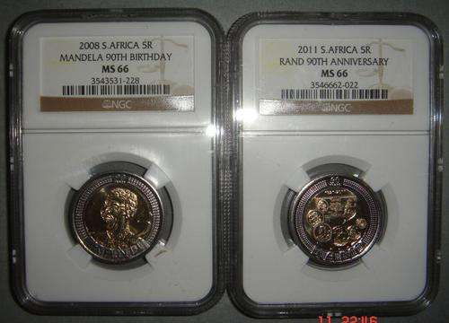 MS66 NGC GRADED MADIBA BIRTHDAY + MS66 NGC GRADED SARB COINS