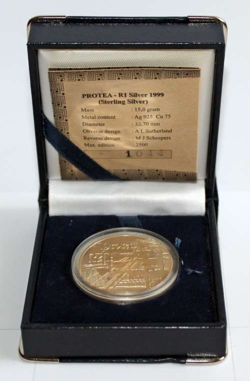 Protea - R1 Silver Proof 1999 -  Gold Mining - SA Mint Coa