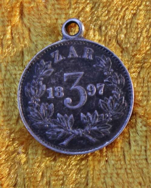 Lovely1897 Paul Kruger 3d (Tickey) Silver Coin Pendant!