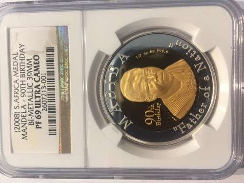 2008 Mandela 90th Birthday PF69 39mm Bi-Metalic Medal
