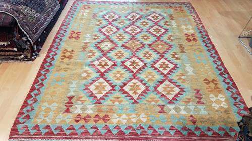 Afghan kilim 208cm x 162cm Hand Knotted (with certificate)