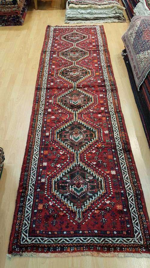 Persian Shiraz Carpet Runner 290cm x 80cm Hand Knotted