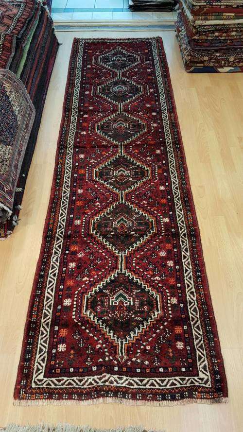 Persian Shiraz Carpet Runner 290cm x 80cm Hand Knotted