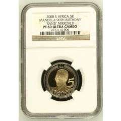 2008 Mandela 90th Birthday R5 NGC Proof 69 Ultra Cameo !!