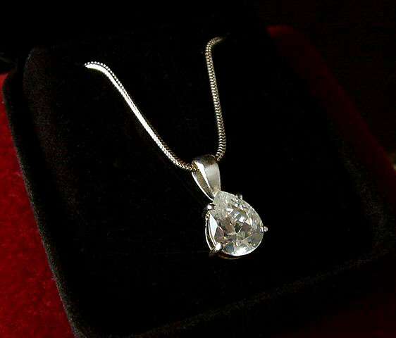 BEAUTIFUL Sterling Cubic Zirconia Pendant  on Snake Chain!!!