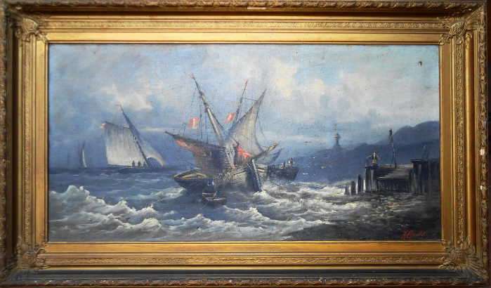 R. GOULD - 19TH. CENTURY OIL PAINTING IN ORIGINAL GILT-WOOD FRAME