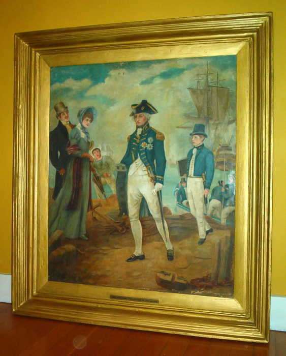 ANTIQUE PAINTING OF LADY HAMILTON'S FIRST GLIMPSE OF LORD NELSON