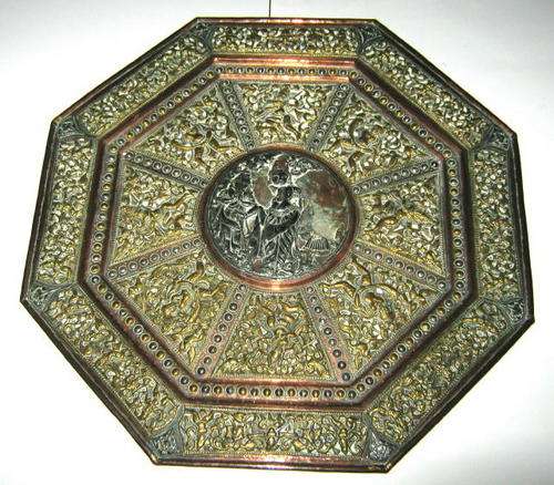 ANTIQUE TIBETAN BRASS AND COPPER WALL HANGING PLATTER