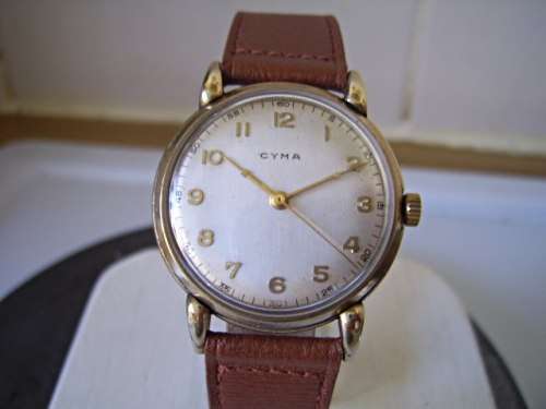 VINTAGE 9 KT GOLD CYMA BIG PILOT WATCH FROM THE 40'S