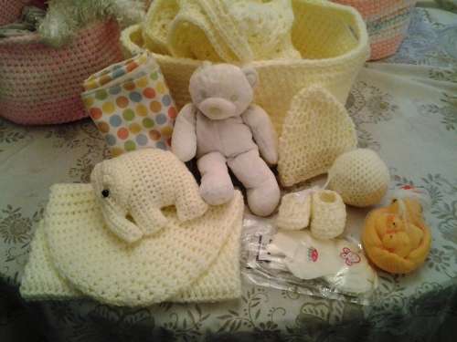 6 BABY BASKETS/ HAMPERS - NEWBORN - HANDMADE CROCHET - EACH DIFFERENT COLOR - EACH R400 - SUPER GIFT