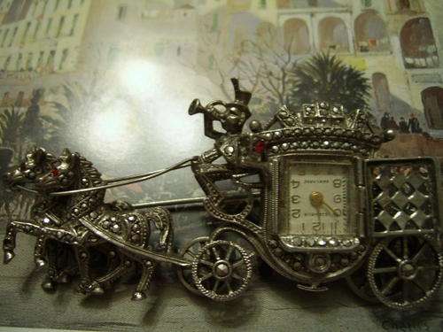 EXTRA ORDINARY ESTATE STERLING MARCASITE COACH BROACH WATCH
