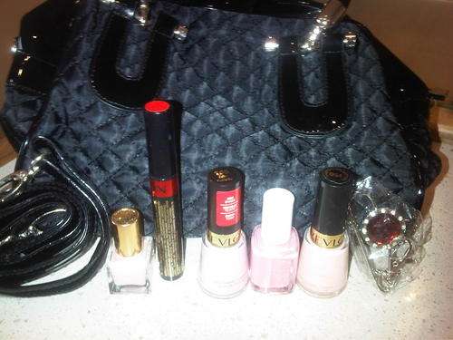 AMAZING:Nail Polishes/Mascara/Samples/700pc rhinestone nailkit/ PedEgg+ GORGEOUS black quilted bag