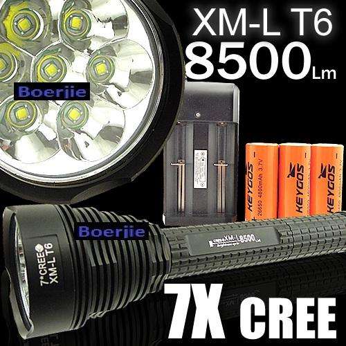 8500Lm 7x CREE XM-L XML T6 LED Flashlight Torch KEYGOS +3x 26650 +Charger