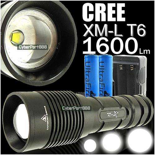 Bargain Bin KEYGOS 1600 Lumens CREE XM-L T6 LED Flashlight Torch Zoomable M12a+18650+Charger