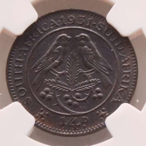 1931  Penny Farthing / 1/4 Penny ~ "SUID AFRICA" ~ Union of South Africa MS61BN