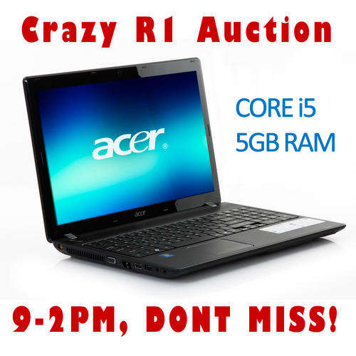 .:: CRAZY R1 AUCTION!! ::. ACER ASPIRE 5742G CORE I5 2.53GHZ, 500GB, 5GB RAM, WINDOWS 7