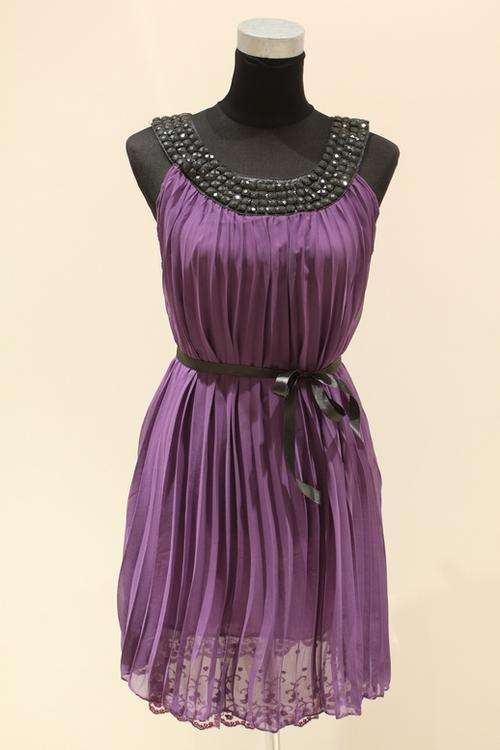 NEW LADIES SHAFFON DRESS WITH STUNNING BEADED NECKLINE